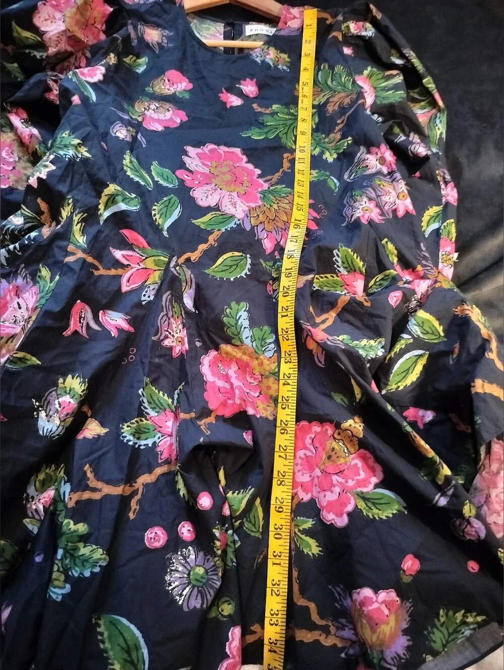NEW Rhode Floral Print Black Puff-Sleeve Fit & Flare Dress 100% Cotton - Large - Picture 10 of 11